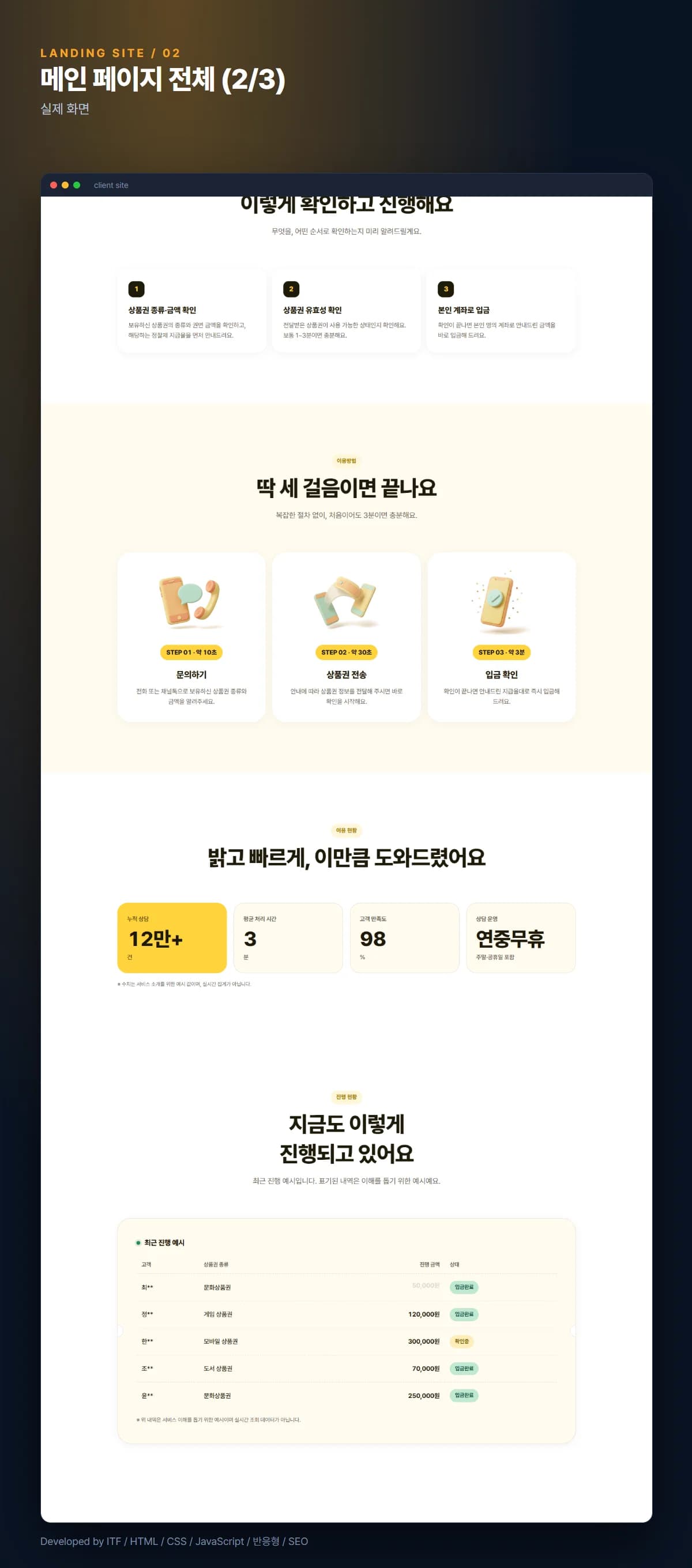 상품권 매입 상담 랜딩 사이트 스크린샷 1