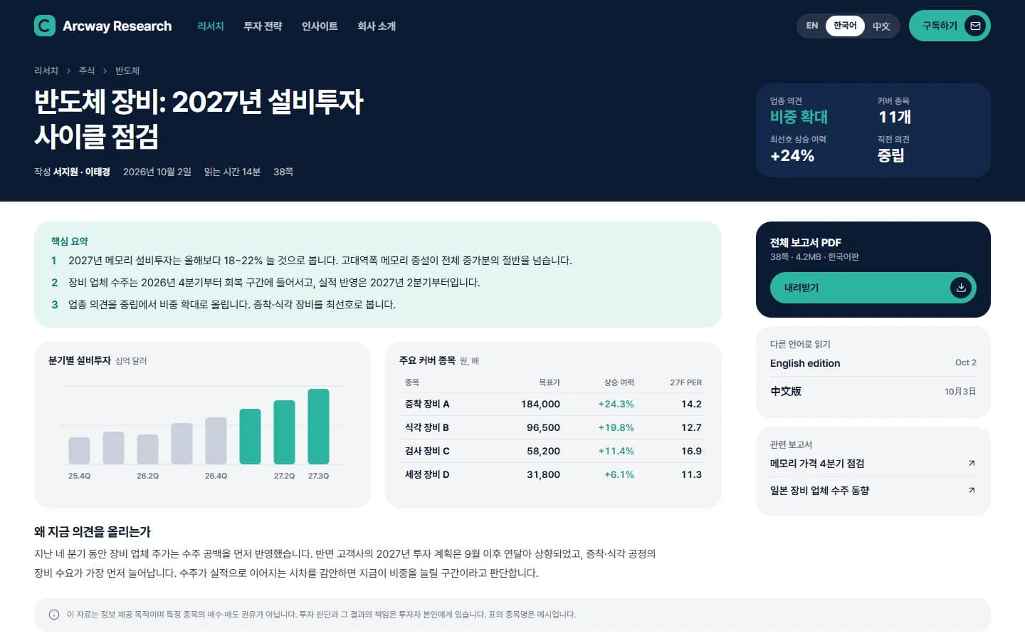 3개 언어 투자 리서치 웹사이트 스크린샷 2
