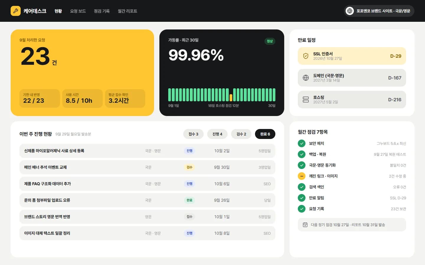 브랜드 홈페이지 연간 유지보수 스크린샷 1